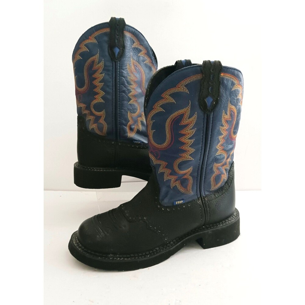 Justin Gypsy Round Toe Western Boot Blue Leather Embroidered Shaft US 8B